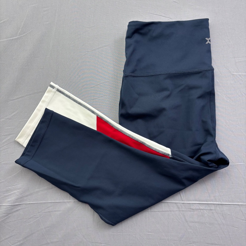Xersion Womens Colorblock Capri Leggings Navy Red White High‎ Rise Large